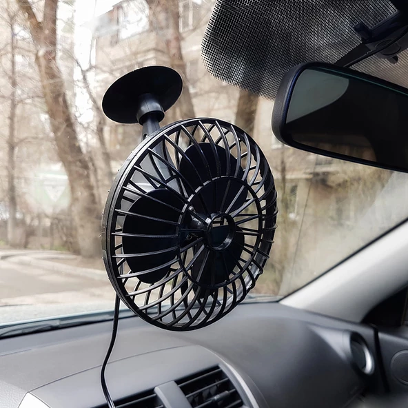 Mega Oto Market Araç İçi 12V Vantuzlu 5.5" 14 cm Mini Fan Vantilatör Pervane Çakmaklık Girişli Tüm Araçlarla Uyumlu