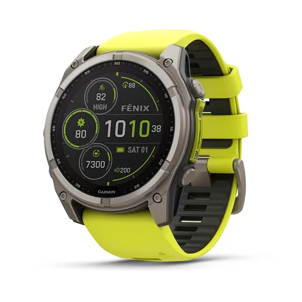 Garmin Fenix 8 - 51 mm Solar Sapphire Titanyum, Amp Sarı/Grafit Silikon Kayışlı