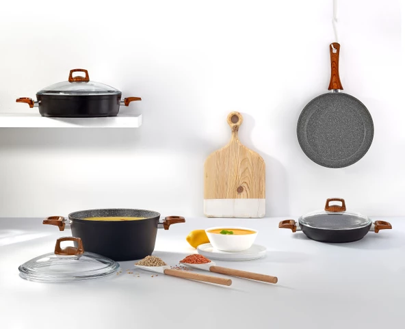 Bonera Vogue 32cm Ahşap Kulp Detaylı Granit Tekli Karnıyarık Tenceresi - 2