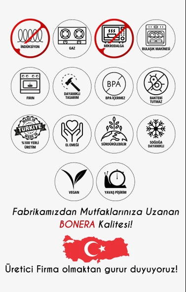 Bonera Vogue 24cm Ahşap Kulp Detaylı Granit Tekli Derin Tencere - 4