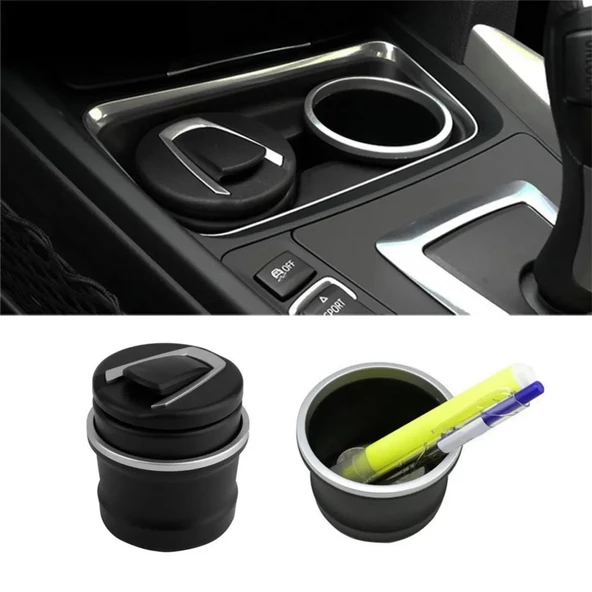 Araç İçi BMW Tip Havalandırma Askılı Küllük Bardaklıklı Chrome Renk Havalandırma Tip Kapaklı Mavi Renk Işıklı Yanmaz Koku Geçirmez - 2