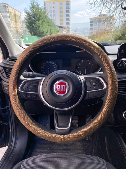 Hologram Noktalı Janjanlı Direksiyon Kılıfı Gold - 2