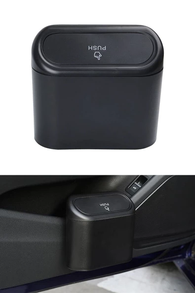 Mega Oto Market Oto Araba Çöp Kutusu Kapaklı Organizer Çöp Kovası Siyah - 2