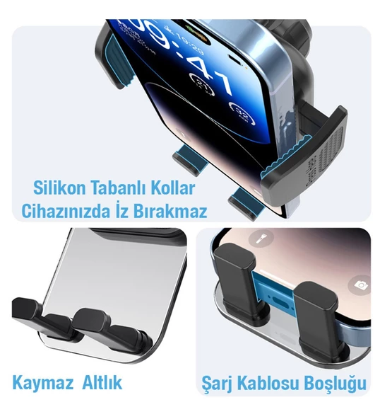 Araç İçi Telefon Tutucu Araba Havalandırma Tip Mekanik Kurmalı - 3