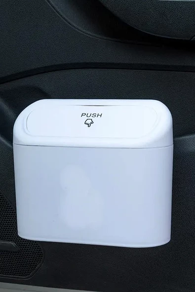 Oto Araba Çöp Kutusu Kapaklı Organizer Çöp Kovası Beyaz - 4
