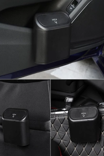 Mega Oto Market Oto Araba Çöp Kutusu Kapaklı Organizer Çöp Kovası Siyah - 6