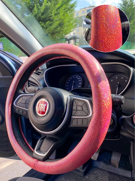 Hologram Noktalı Janjanlı Direksiyon Kılıfı Kırmızı