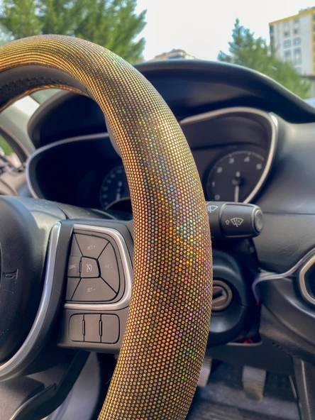 Hologram Noktalı Janjanlı Direksiyon Kılıfı Gold - 4