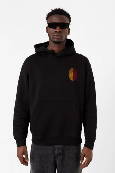 Sarı Kırmızı Parmak İzi Siyah Erkek 3ip Kapşonlu Sweatshirt