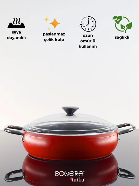 Bonera Pro Plus 4 Parça Titanyum Tencere Seti - Kırmızı - 4