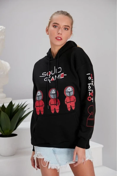 Squid Game Siyah Kadın 3ip Kapşonlu - Resim 6
