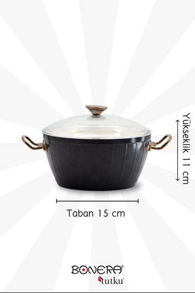Bonera Florenza 7 Parça Dışı Siyah & İçi Beyaz Rose Gold Kulp Detaylı Tencere & Tava Seti - 2