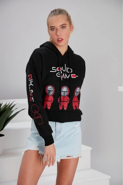 Squid Game Siyah Kadın 3ip Kapşonlu - Resim 4