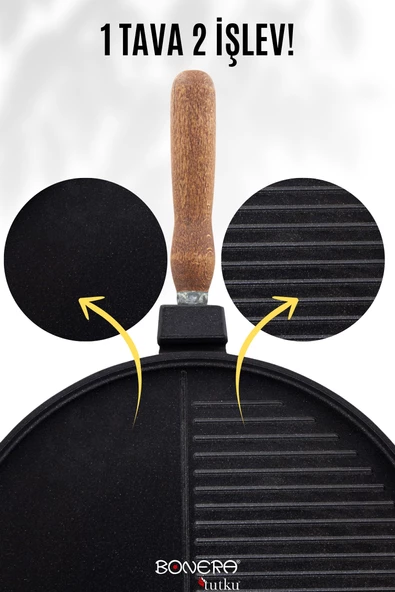 Bonera Çok Amaçlı 32cm Döküm Grill Tava - 3