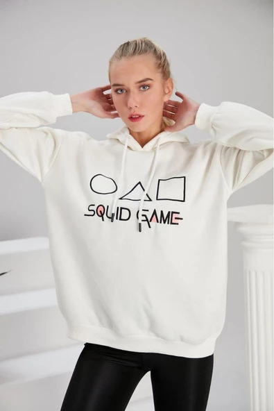Squid Game Beyaz Kadın 3ip Kapşonlu - Resim 4