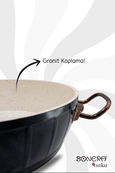 Bonera Florenza 7 Parça Dışı Siyah & İçi Beyaz Rose Gold Kulp Detaylı Tencere & Tava Seti - 4