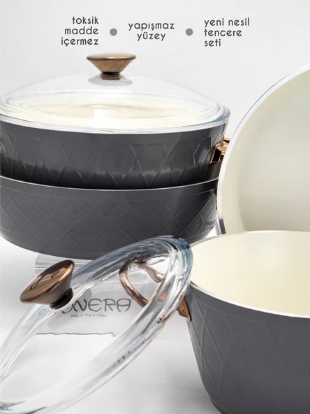 Bonera Diana 7 Parça Kristal Gold Kulp Tencere & Tava Seti - 3