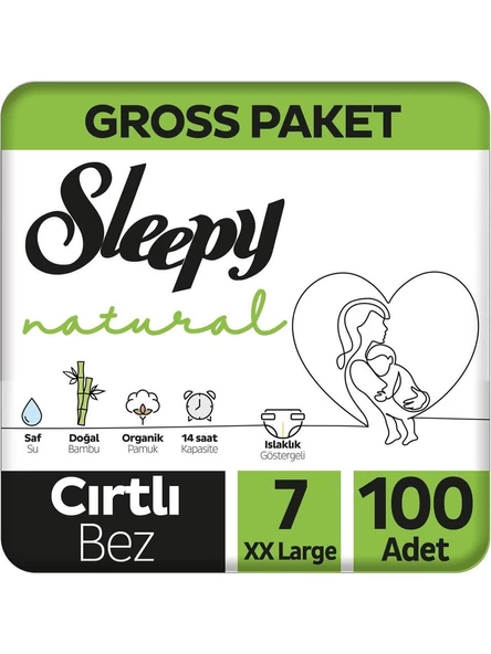 Sleepy Natural Gross Paket Bebek Bezi 7 Numara Xxlarge 100 Adet