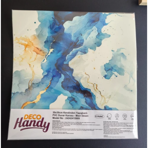 Decohandy 30x30 Cm Pvc Duvar Karosu 4'lü Paket - Mavi Desen ürün görseli
