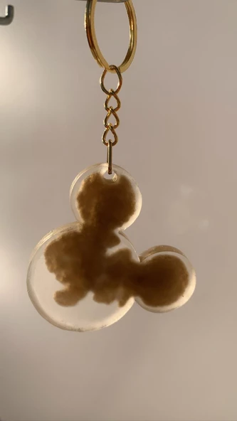 Şeffaf Epoksi İçinde Gold Süslemeli Gold Aksesuarlı Mickey Mouse Şekil Anahtarlık El Yapımı Hediyelik - Resim 6