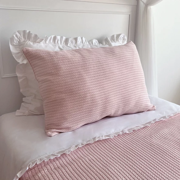 Pike Takımı Tek Kişilik Örgü Desen-Açık Pembe - 2