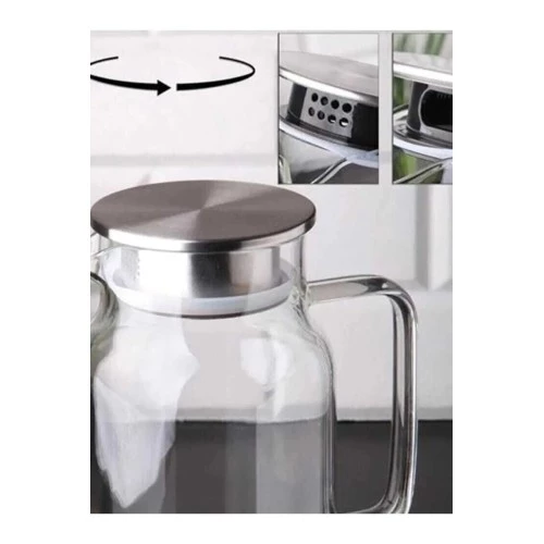 1500 ml Borosilikat Cam Su Sürahisi - Metal Kapaklı ve Isıya Dayanıklı - 2