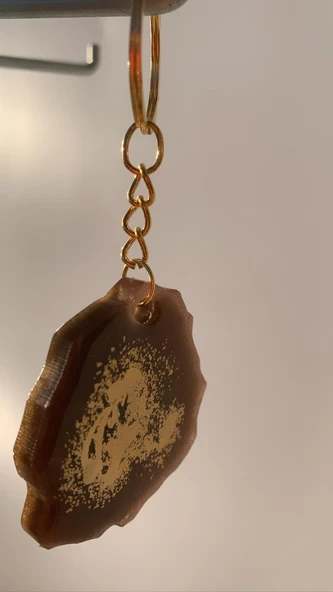 Karışık Desenli Kahverengi Renkli Gold Aksesuarlı Epoksi Anahtarlık El Yapımı Hediyelik - Resim 2