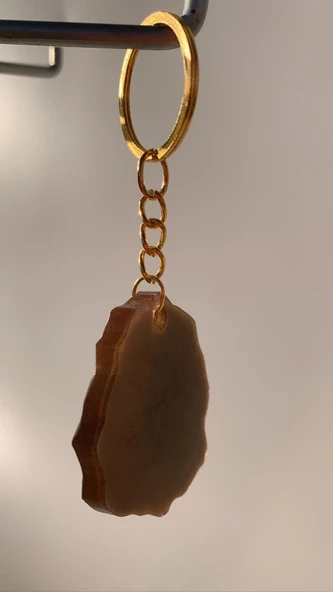 Karışık Desenli Kahverengi Renkli Gold Aksesuarlı Epoksi Anahtarlık El Yapımı Hediyelik - Resim 5