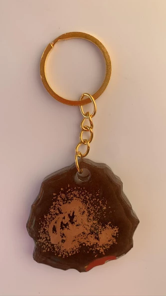 Karışık Desenli Kahverengi Renkli Gold Aksesuarlı Epoksi Anahtarlık El Yapımı Hediyelik - Resim 4