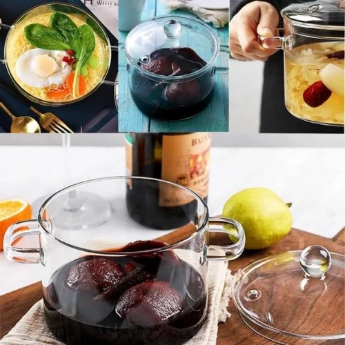 Ahşap Kapaklı Borosilikat Cam Tencere Seti - 4