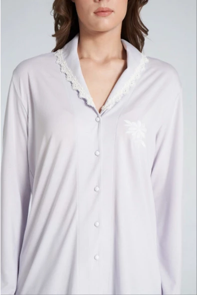 Pijadore Kadın Lila Boydan Düğmeli Pijama Takım 1704 - Resim 2