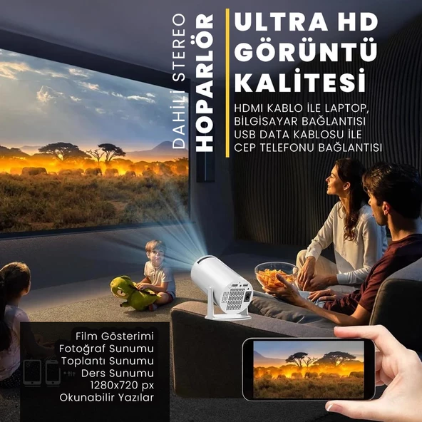 UpWay HY300 Ultra HD 1280x720 Piksel 1800 Lümen HDMI Multimedia Projeksiyon Cihazı - 4