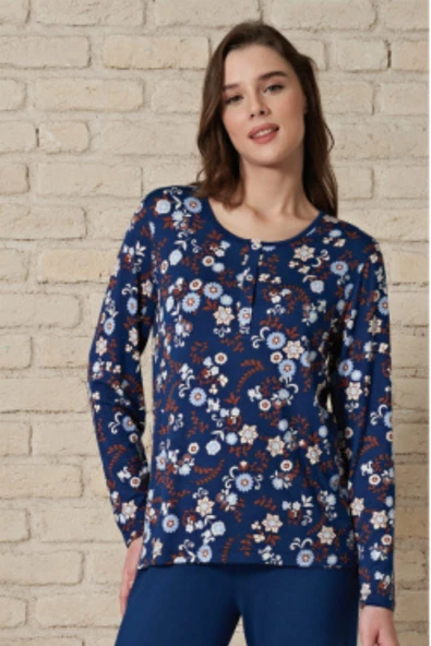 Pijadore Kadın Lacivert Uzun Kol Pijama Takım 1724 - 2
