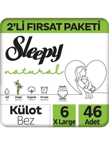 Sleepy Natural Külot Bebek Bezi 6 Beden Xlarge 46'li Fırsat Paket