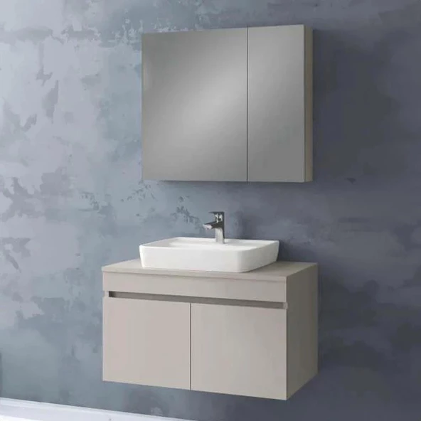 Denko Etna 80 cm MDF Kül Gri Banyo Dolabı Takımı