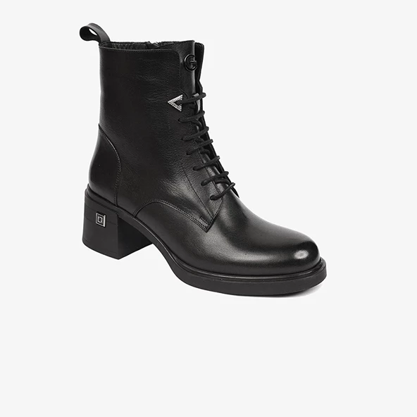 Greyder 59127 Kadın Hakiki Deri Bağcıklı Kenarı Fermuarlı Kalın Topuk Chıc Bot - 9