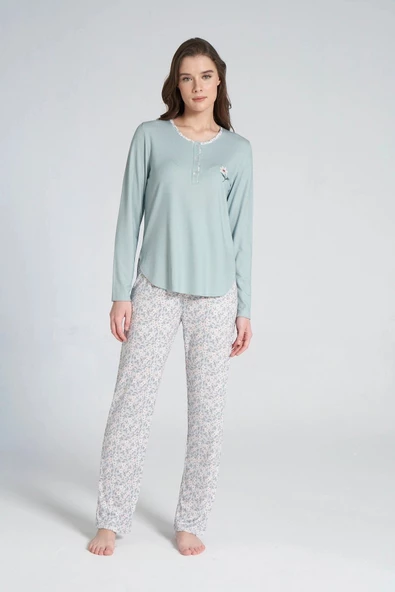 Pijadore Kadın Yeşil Uzun Kol Pijama Takım 1714