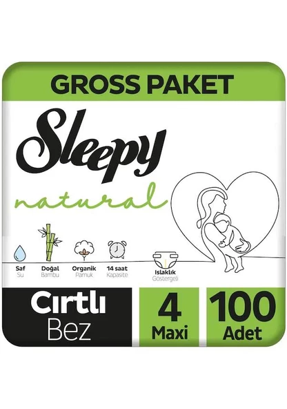 Sleepy Natural Gross Paket Bebek Bezi 4 Numara Maxi 100 Adet