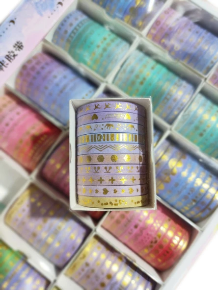 5mm Altın folyo baskılı İnce Yapışkanlı dekoratif maskeleme Kağıdı, Desenli bant 10 lu - Uçak - 2