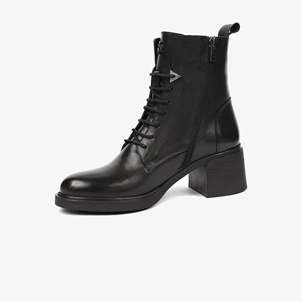 Greyder 59127 Kadın Hakiki Deri Bağcıklı Kenarı Fermuarlı Kalın Topuk Chıc Bot - 10