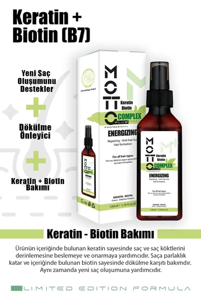 KERATİN - BİOTİN Özlü Dökülme Karşıtı ve Saç Yoğunlaştırıcı Üst Düzey Bakım Yağı 100ml - 2