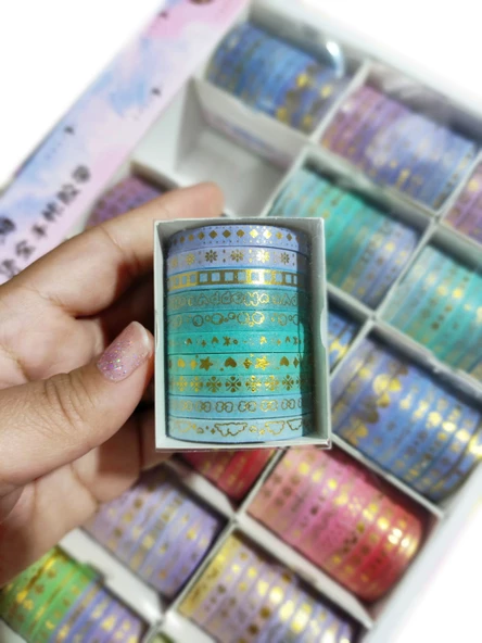 5mm Altın folyo baskılı İnce Yapışkanlı dekoratif maskeleme Kağıdı, Desenli bant 10 lu - Bulut