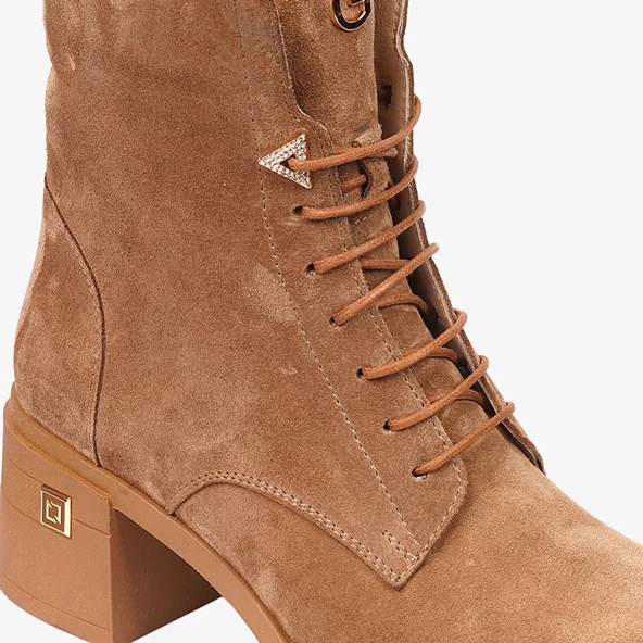 Greyder 59127 Kadın Hakiki Deri Bağcıklı Kenarı Fermuarlı Kalın Topuk Chıc Bot - 5