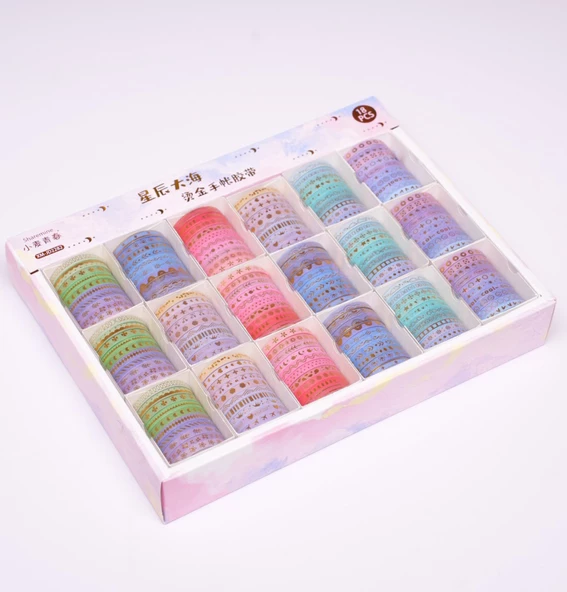 5mm Altın folyo baskılı İnce Yapışkanlı dekoratif maskeleme Kağıdı, Desenli bant 10 lu - Bulut - 5