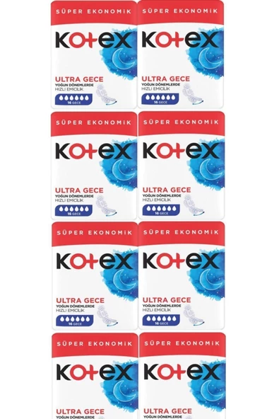 Kotex Ultra Hijyenik Ped Gece 16'lı 8 Paket 108 Adet