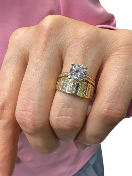 Alyans Tektaş İkili Günlük 8 Ayar Altın Yüzük - Resim 3