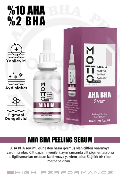 %10 AHA %2 BHA Yenileyici ve Aydınlatıcı Üst Düzey Peeling Bakım Serumu 30ml - 2