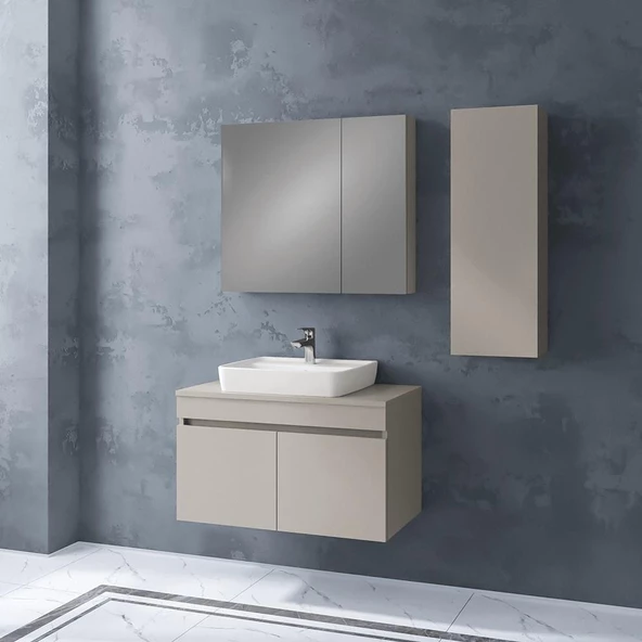 Denko Etna 80 cm MDF Kül Gri Banyo Dolabı Takımı ve Boy Dolabı
