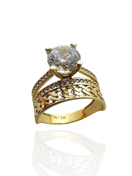 Tek taş Gurmet Model Alyans İkili Kombin Günlük 8 Ayar Altın Yüzük - Resim 2