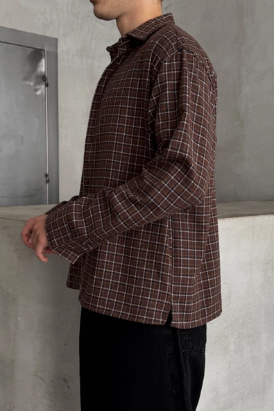 Erkek Oversize Kesim Kareli Gömlek - 9